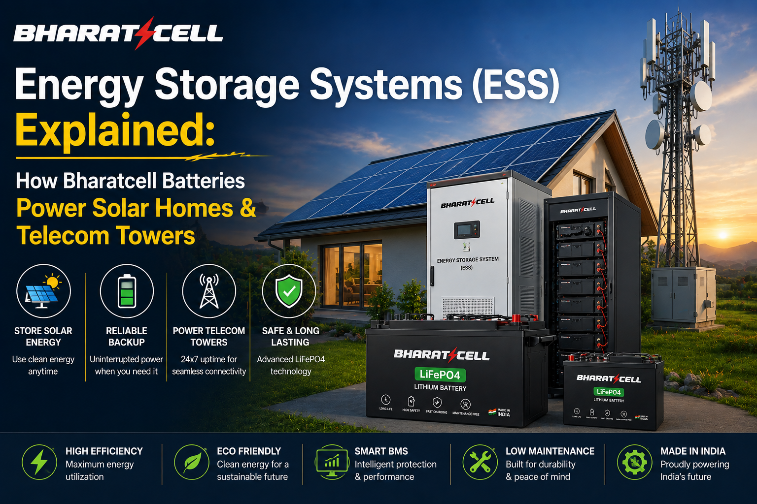 Energy Storage Systems (ESS) Explained: How Bharatcell Batteries Power Solar Homes & Telecom Towers