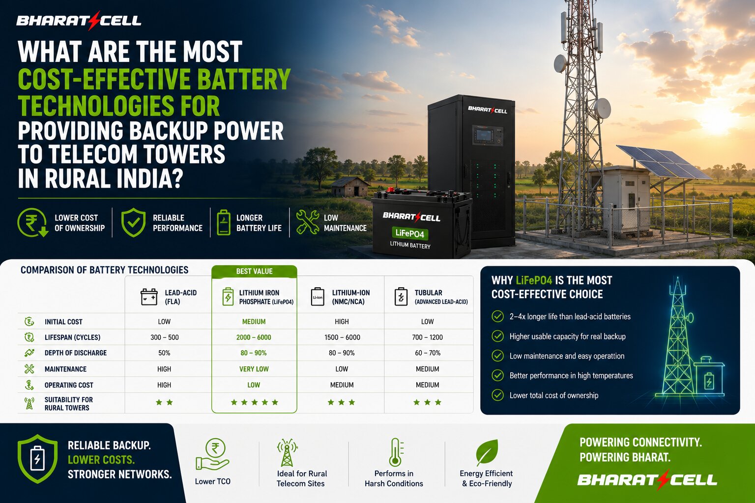 What Are the Most Cost-Effective Battery Technologies for Providing Backup Power to Telecom Towers in Rural India?